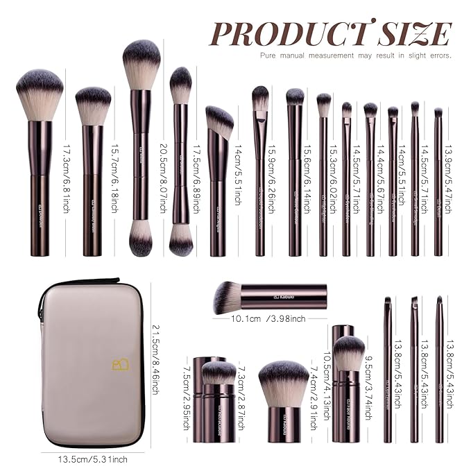 BS-MALL Makeup Brushes Kit – Professional Makeup Tools with Travel Case, Includes Foundation, Powder, Concealer, Lip & Eyeshadow Brushes for Daily Use & Versatile Occasions (Aluminum Tube Coffee)