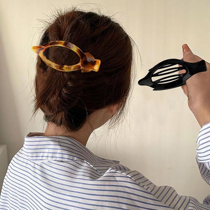 Flat Hair Clips Duckbill Large Claw Clips for Thick Medium Thin Hair 3Pcs Non Slip French Barrettes Alligator Accessories for Women Girls Tortoise Shell Leopard Black