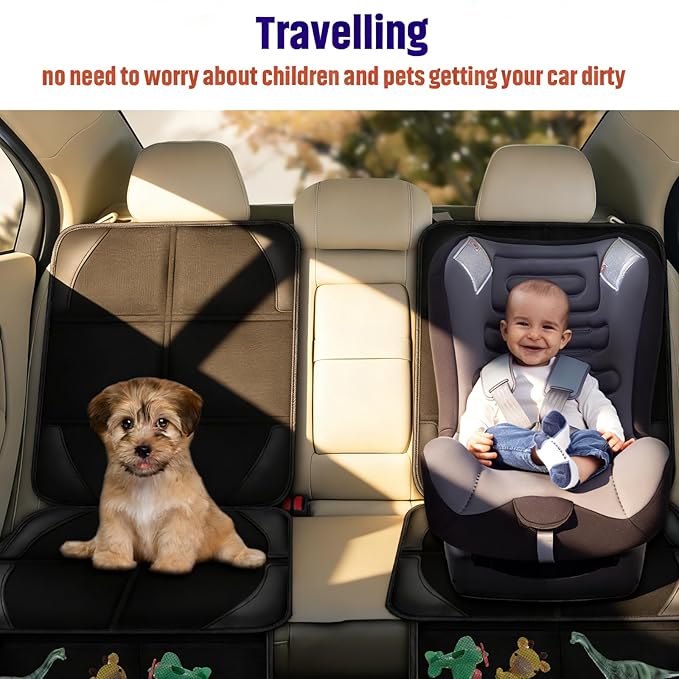 Bacgnyer Car Seat Protector, 2 Pack Carseat Seat Protectors with Thick Padding and Non-Slip Backing, Waterproof 600D Fabric Car Seat Cover for Baby Child Car Seats with 2 Mesh Pockets