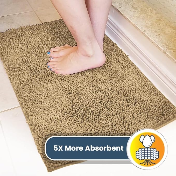 Muddy Mat® 2-Piece Beige Medium 30"X19" AS-SEEN-ON-TV Highly Absorbent Microfiber Door Mat, Bath Mat and Pet Rug, Non slip Thick Washable, Soft Chenille for Kitchen Bathroom Bedroom Indoor and Outdoor