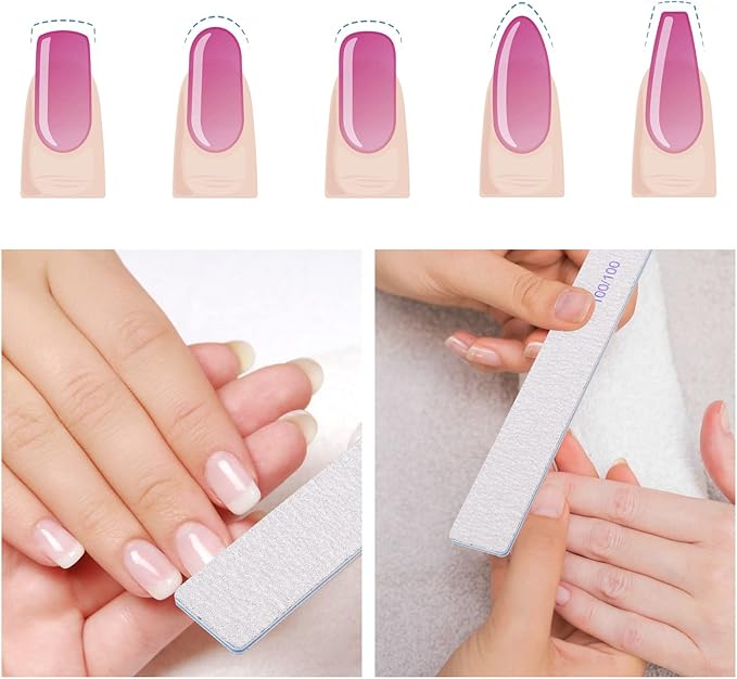 50 Pieces Rectangle Nail Files 100/100 Grit, Reusable Nail Buffers Double Sided Emery Boards Fingernail Files for Acrylic Nails and Natural Nails