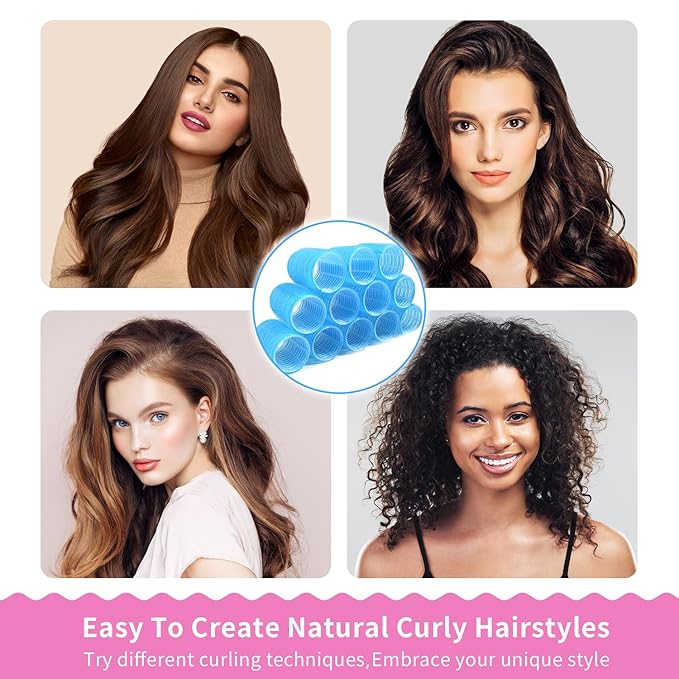 Hair Rollers Large Small 50PCS Set, 36PC Large Medium Small Hair Rollers for Volume Curlers with 12PC Clips 1 Tail Comb and 1 Folding Brush Comb for Short Medium Blowout Look Long Hair
