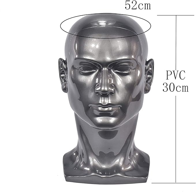 Ba Sha PVC Mannequin Head Black Male Manikin Dummy Stand Model Display Hat Scarf Wigs Hair Glasses Hat Beauty Styling Tool with Mount Hole L30HH