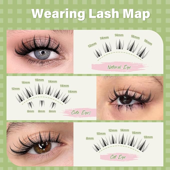 KEYYOU Fairy Lash Clusters 96Pcs D Curl 16MM Manga Lash Extension Eyelash Extension Wispy Natural Invisible Band Lash with Waterproof DIY Lash Extension at Home(Fairy-D-16MM)