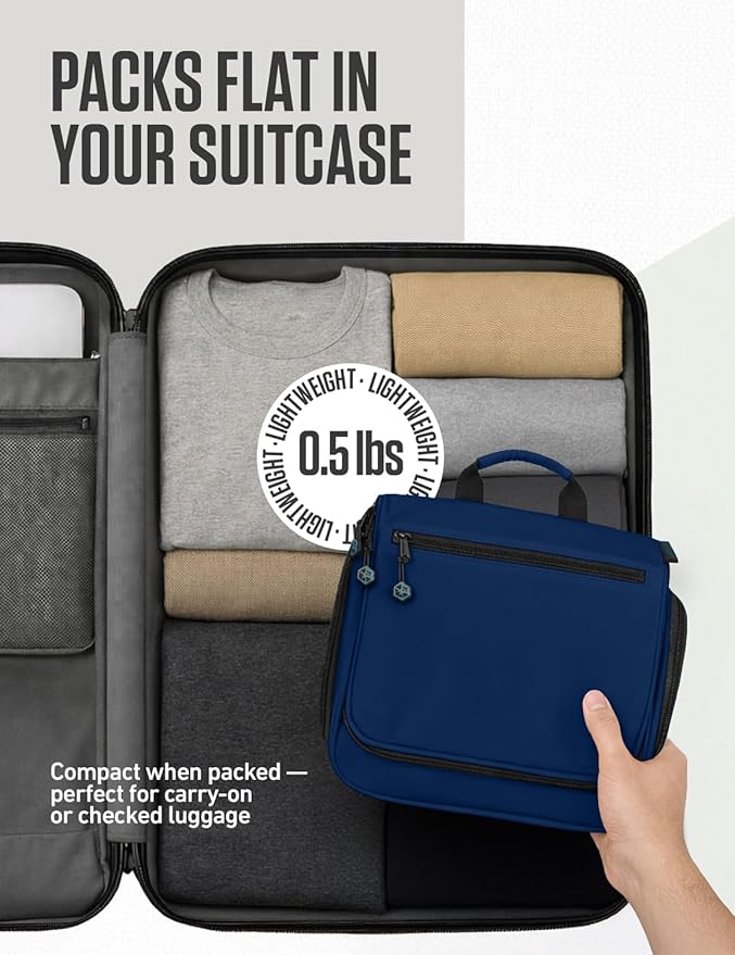 VENTURE 4TH Hanging Travel Toiletry Bag for Women & Men – Large Toiletry Organizer with 18 Compartments, Removable TSA Pouch, Travel Wash Bag for Toiletries, Makeup & Shaving Kit (Navy Blue)