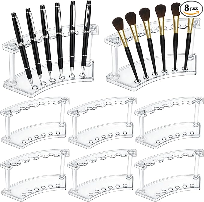 SOUJOY 8 Pack Acrylic Pen Display Stand, 6-Slot Pen Holder Rack, Eyebrow Pen Stand, Makeup Brush Rack Organizer for School Office Home Store