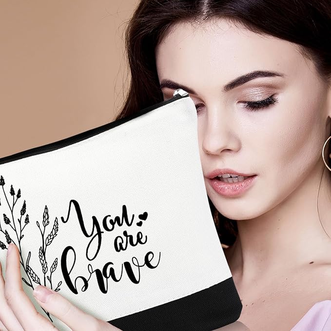 Coume 10 Pcs Valentines Canvas Makeup Bags Bulk, Inspirational Quotes Cosmetic Zipper Encouragement Travel Pouch Toiletry Bag Women Teacher Friend Birthday Gift(Black White,Aesthetic)