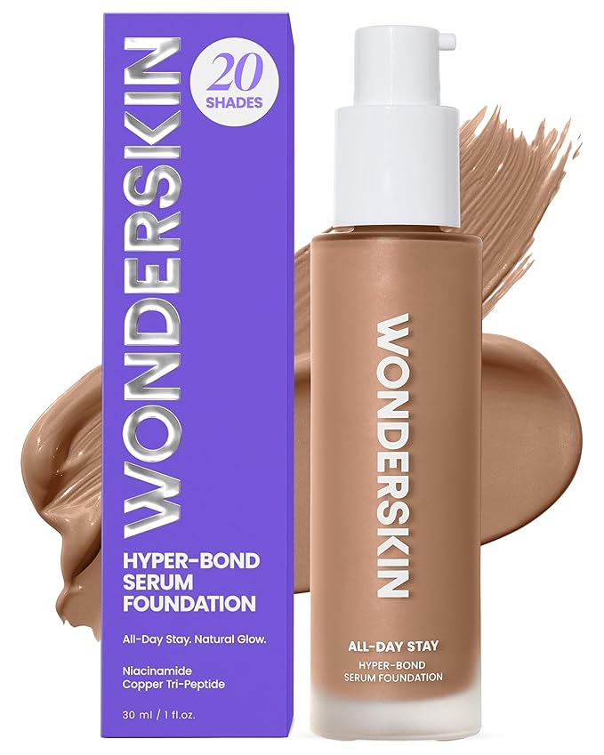 Wonderskin Hyper Bond All-Day Stay Serum Foundation – Waterproof, Transfer-Proof, 24HR Longwear Face Makeup with Niacinamide & Hyaluronic Acid – Lightweight, Natural Finish (Mood)