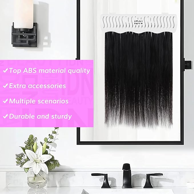 IDN BEAUTY Hair Extension Holder Stand for Styling, 4 Installation Modes With Tool, Hair Extension Holder Designed to Securely Hold Your Extensions for Washing, Styling, Packing and Storing (White)