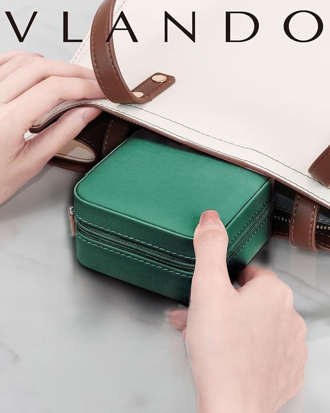 VLANDO Small Travel Jewelry Box Organizer - Girls Women Gift Rings Earrings Necklaces Jewelry Storage Display Case Dark Green