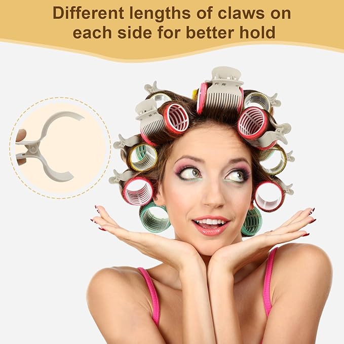 Hot Roller Clips -12PCS Hair Roller Clip - Hair Curler Claw Clip - Replacement Roller Clips for Women Girls Hair Section Styling - Beige