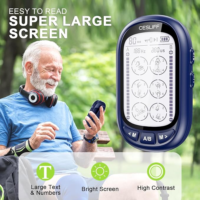 Dual Channel TENS EMS Unit Large Screen 24 Modes 36 Levels Intensity Muscle Stimulator, Rechargeable Electric Pulse Massager TENS Machine for Lower Back Neck Shoulder Pain Relief with 10 Pads