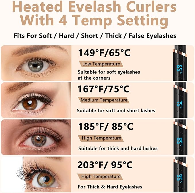 Heated Eyelash Curler, Electric Eyelash Curler, Rechargeable Lash Curler for Makeup Natural Curling Eye Lashes and 24 Hours Long Lasting - Black 2026 Updated New Model B