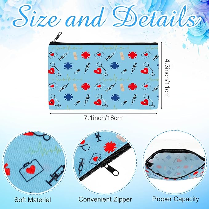 Reginary 20 Pieces Cosmetic Bag for Women, Roomy Makeup Bags with Zipper Toiletry Bag Pouch Travel Accessory Organizer Gifts, 7 x 4.3 Inches(Nurse)