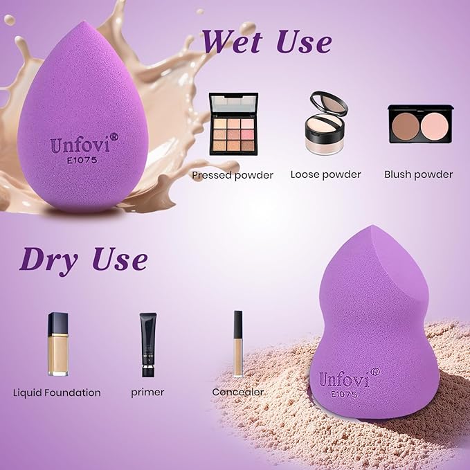 Makeup Sponge Set (4 Shapes 7 pcs) - Latex-Free Blending Sponge for Liquid, Cream & Powder, Soft Reusable Beauty Sponge for Wet/Dry Foundation Application, Face Foundation Blender (Purple)