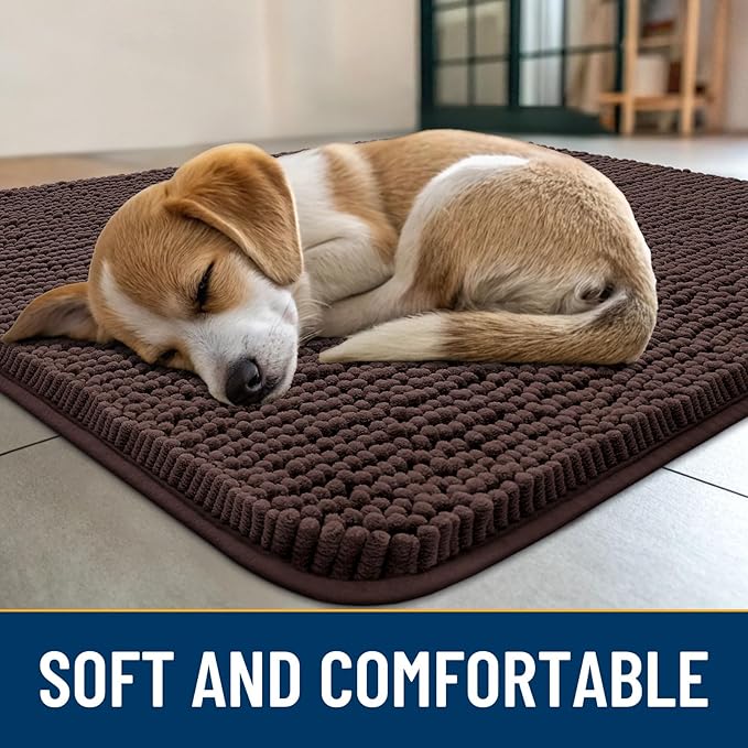 Smiry Dog Door Mat for Muddy Paws 47x32, Absorbs Moisture and Dirt Doormat, Non-Slip Washable Quick Dry Chenille Front Door Mat Indoor Entrance, Entryway Carpet for Inside Floor, Brown