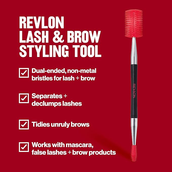 Revlon Lash & Brow Styling Tool, Dual Ended Eyelash Separator & Eyebrow Brush Spoolie, Works with Mascara, Stocking Stuffer for Women, 1 count