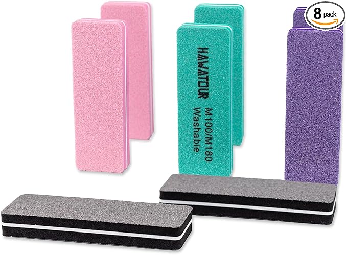 Nail Files and Buffers, 8 Pieces Manicure Kit for Acrylic and Natural Nails, 100/180 Grit Rectangular Art Care Buffer Block Tools Home Salon, Multicolored