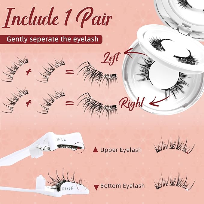 Higu clace Magnetic Eyelashes with Applicator 2 Pairs Magnetic Lashes Natural Look Wispy Magnet Lashes Easy to Wear and Remove（DJCX-A+B02)