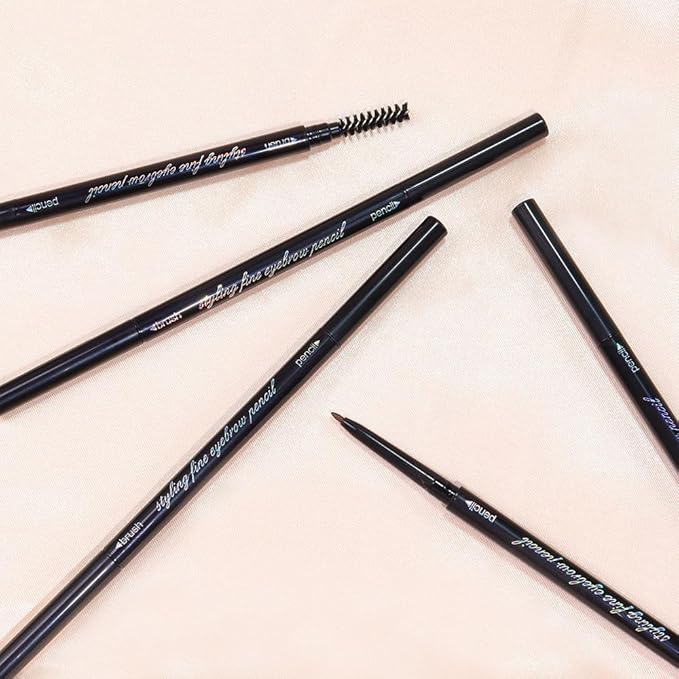 5 Pcs Dual-Sided Auto-rotate Ultra-Fine Tip Eye Brow Pencils Pack,Draws Tiny Precise Brow Makeup, Defines, Fills Brows, Shapes, Contours, Combs, ‌1mm Pen Point (2*Black+2*Tea+Gray)