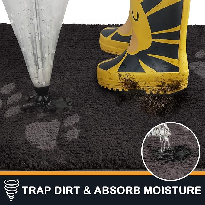 PURRUGS Dirt Trapping Door Mat 20" x 31.5", Non-Skid/Slip Machine Washable Microfiber Entrance Rug, Shoes Scraper, Dog Doormat, Super Absorbent Floor Mat for Muddy Wet Shoes and Paws, Charcoal