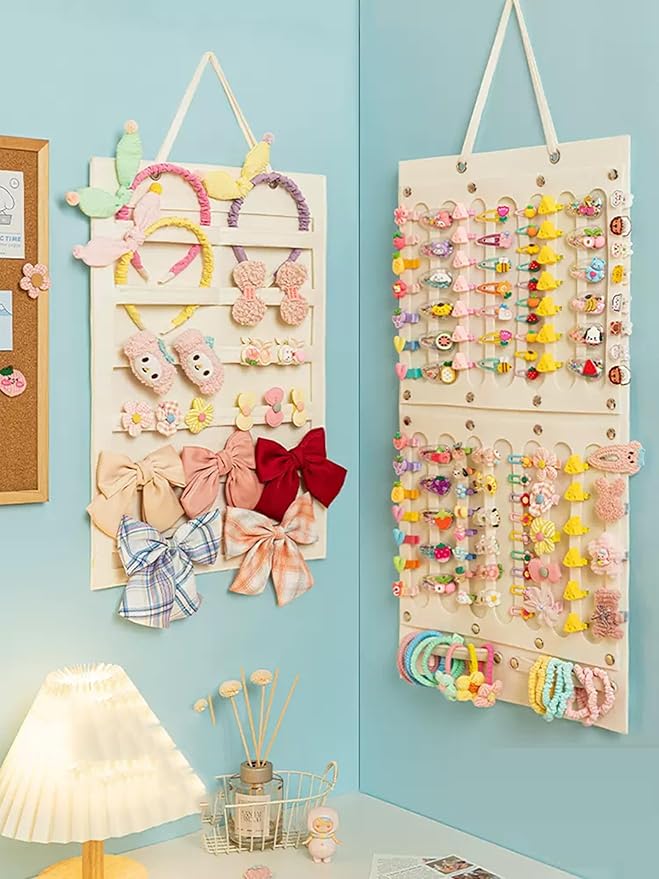 Aiqriwv 2 Pack Hair Bows Holder,Hair Clips Storage Hanger Large Capacity,Hair Bows Organizer Wall Hanging for Girl Room,Hair Accessories Organizer（Yellow）