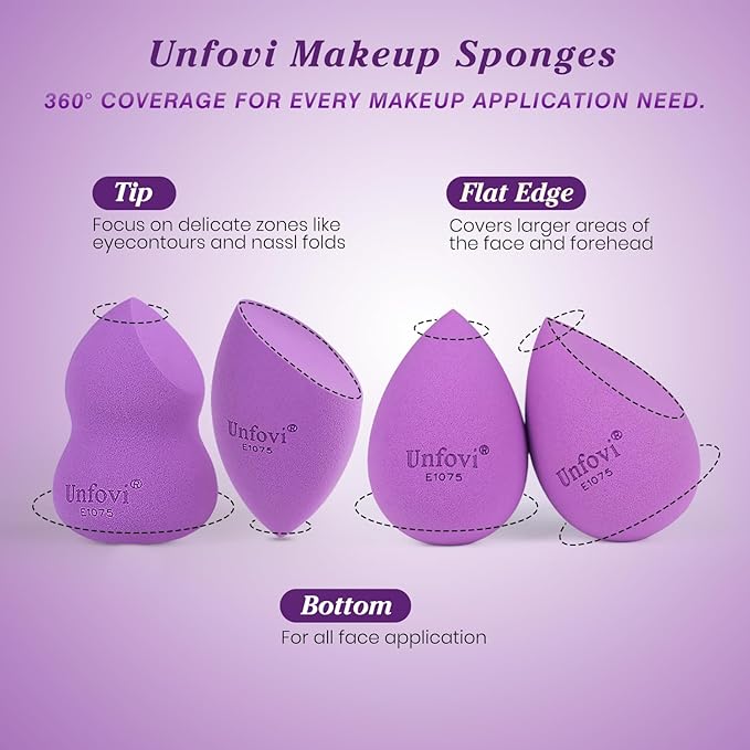 Makeup Sponge Set (4 Shapes 7 pcs) - Latex-Free Blending Sponge for Liquid, Cream & Powder, Soft Reusable Beauty Sponge for Wet/Dry Foundation Application, Face Foundation Blender (Purple)