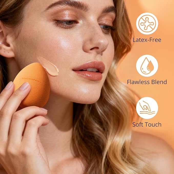 Makeup Blending Sponge with Travel-Friendly Acrylic Holder,Latex-Free Beauty Blender for Flawless Matte Finish, Easy to Clean,Orange 1 Pack