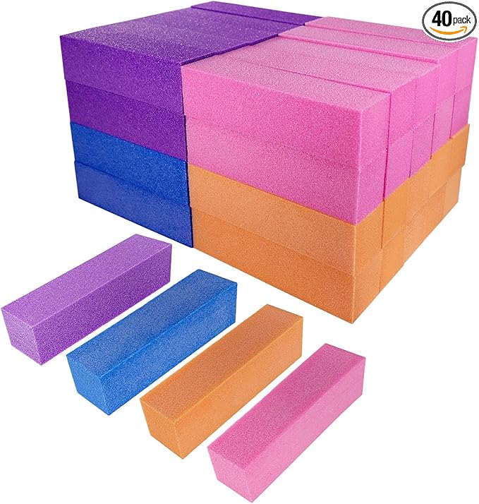 40 Pcs Nail Buffer Block for Acrylic and Natural Nails, 4 Sided Sanding Buffers for Gel Nails Fingernail Shine Buffing Filer Set, Professional Manicure Polisher Buffer Bulk Medium Grit (Multi-Color)