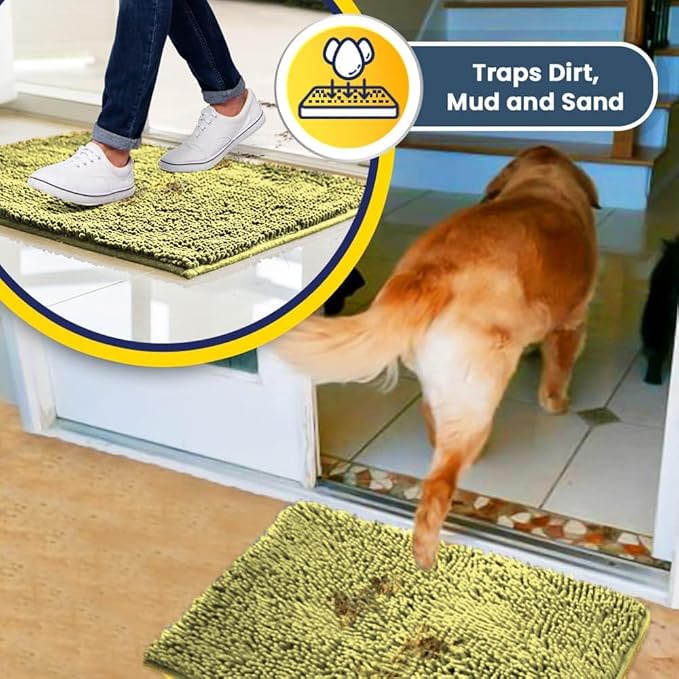 Muddy Mat® | Super Absorbent Door Mat Indoor, Microfiber Quick Dry Chenille Entryway Rug, Non-Slip Front Door Mat, Indoor Mats for Entryway, Machine Washable Pet Rug, Yellow 24" x 72"