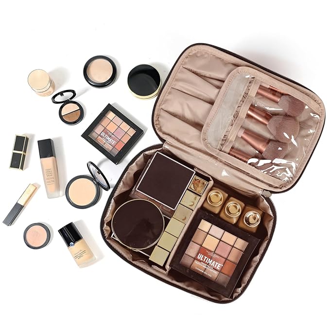 NISHEL Travel Makeup Bag Women, Cosmetic Organizer Case, Portable Essentials Case for Travel-Size Accessories Bottles, Brushes, and Skin Care Products, Black