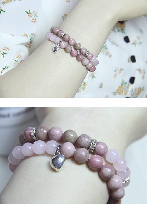 2Pcs Healing Crystal Bracelets for Women Handmade Beaded Bracelet Healing Prayers Crystal 8mm Natural Stone Beads Bracelet Stress Relief Get Well Soon Gifts