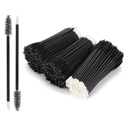 300 Pcs Disposable Mascara Wands Dual Ended Eyelash Brush Lip Brush, Lipstick Applicator Eyebrow Spoolies for Eyelash Extensions, Portable Makeup Brush for Eyebrow, Lip - Black