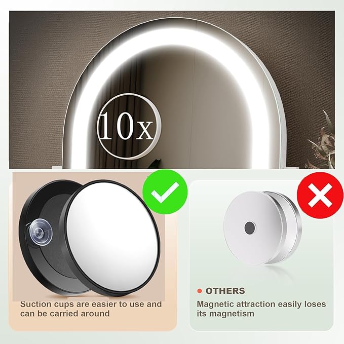 Vanity Mirror with Lights, 15.2’’ LED Makeup Mirror Detachable 10X Magnification, Smart Touch Control, 3 Color Lighting Modes,360°Rotation Tabletop Make Up Mirror for Bedroom Bathroom(Curved)