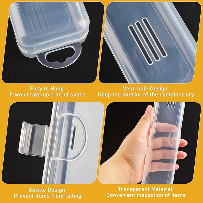 Travel Cosmetic Brush Holder 2 PCS Portable Cutlery Case with Lid and Air-holes Multi-functional Clear Plastic Storage Container for Cutlery Toothbrush Makeup Brush, 9.1 x 1.9 x 1.2in