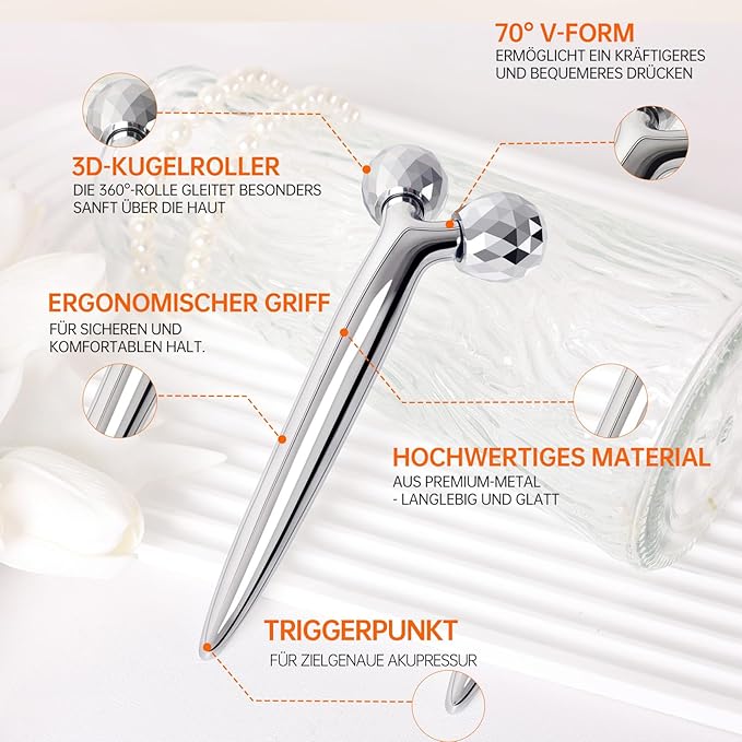 Metal Facial Roller Massager, 3D Cooling Face Massage Tool for Reduce Puffiness, Remove Eye Wrinkles, Face Lifting, Increase Firmness, Anti-Aging, Skin Tightening