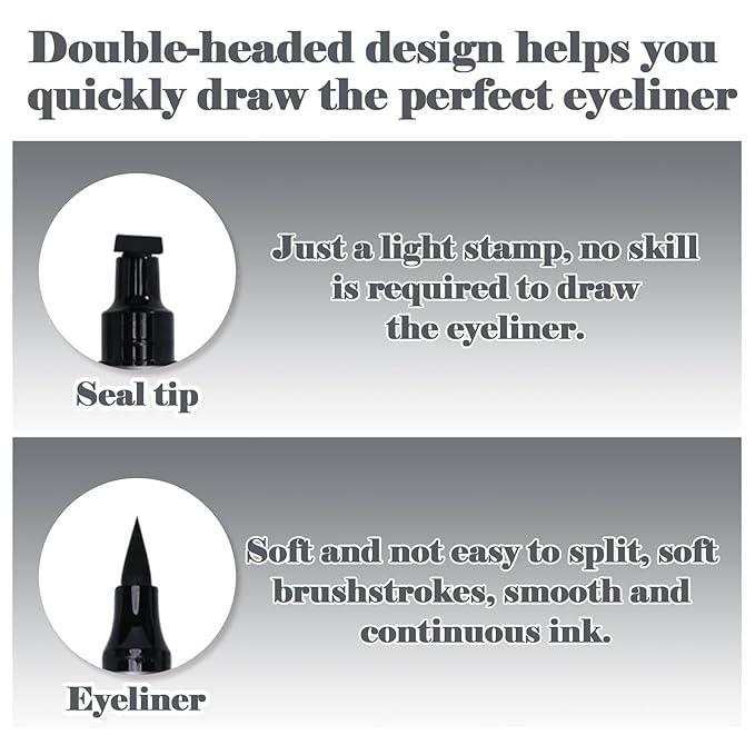 Winged Eyeliner Stamp & Liquid Pen Duo – Waterproof, Smudge-Proof, Dual-Ended Cat Eye Stamp for Perfect Wings – Long-Lasting Black Eyeliner for Beginners & Makeup Lovers
