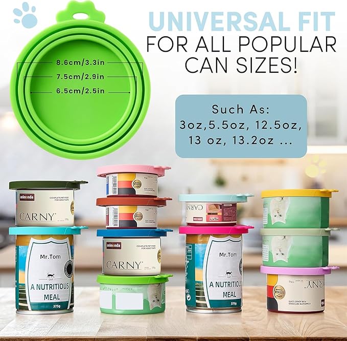 3 Pack Universal Pet Food Can Covers Lids - One fit 3 Standard Size Cans for Cats and Dogs Food Cans - Easy to Clean - Safe Silicone - Woodland Glow