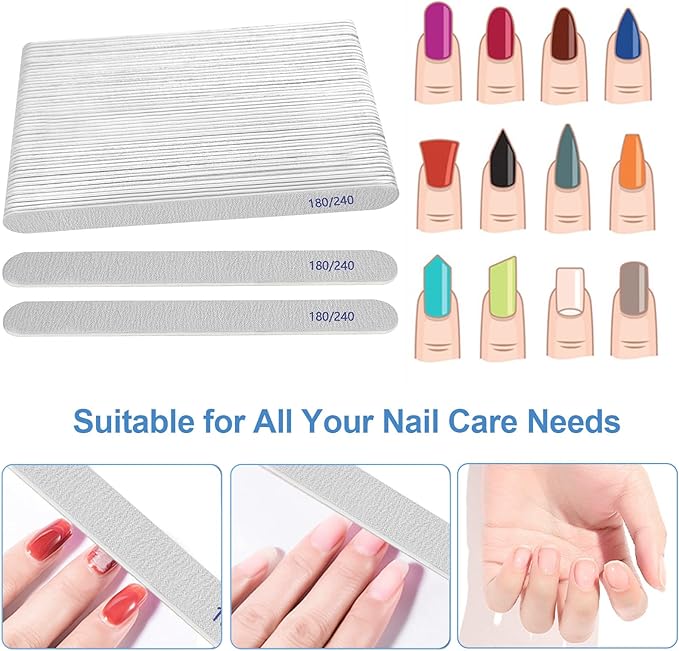 Nail File (50 Packs), Emery Boards for Nails 180/240 Grit Nail Files for Natural Nails Wood Double Sided Emory Fingernail Files Professional Reusable Manicure Pedicure limas para uñas