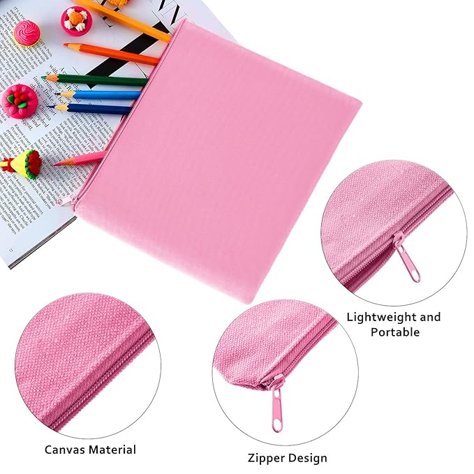 meekoo 16 Pack Blank Canvas Pouch Zipper Cosmetic Bag Bulk Plain Makeup Pouch Sublimation DIY Craft Multipurpose Travel Toiletry Bag for Makeup Cosmetic Stationary Storage Organizer(L,Beige and Pink)