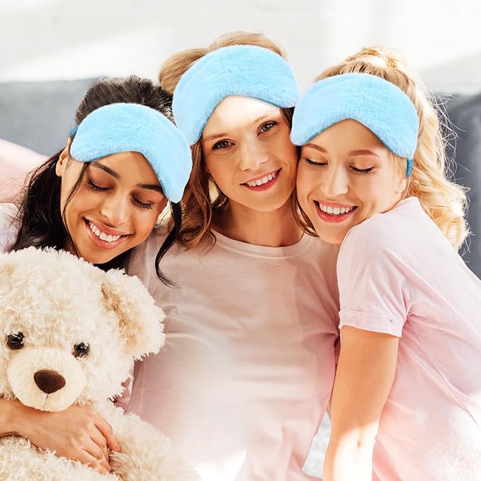 Hoteam 24 Pcs Galentine Spa Party Favors Supplies 6 Spa Headband 6 Plush Sleep Eye Mask 6 Hair Claw Clips 6 Clear Cosmetic Bags for Adult Sleepover Slumber Party Valentine Gift(Blue)
