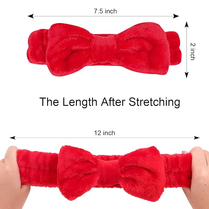Casoty 6 Pcs Red Spa Headbands, Skin Care Headband, Soft Coral Fleece Makeup Hair band, Bow Hair Band for Face Washing Shower Skin Care Yoga