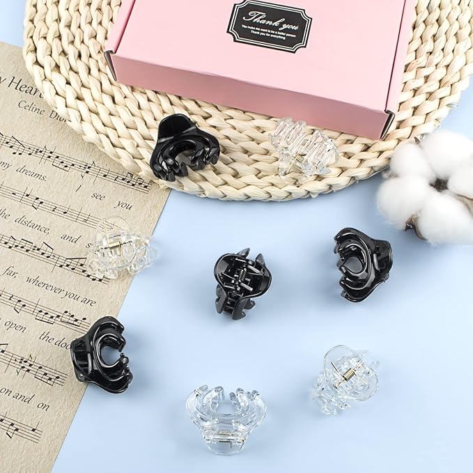 MAORULU Hair Clips for Women Girls Kids, 1.5 Inch Mini Hair Jaw Clips, Tiny Hair Claw Clips for Thin/Medium Thick Hair, Octopus Clip with Gift Box (Black & Clear, 10 Pack)