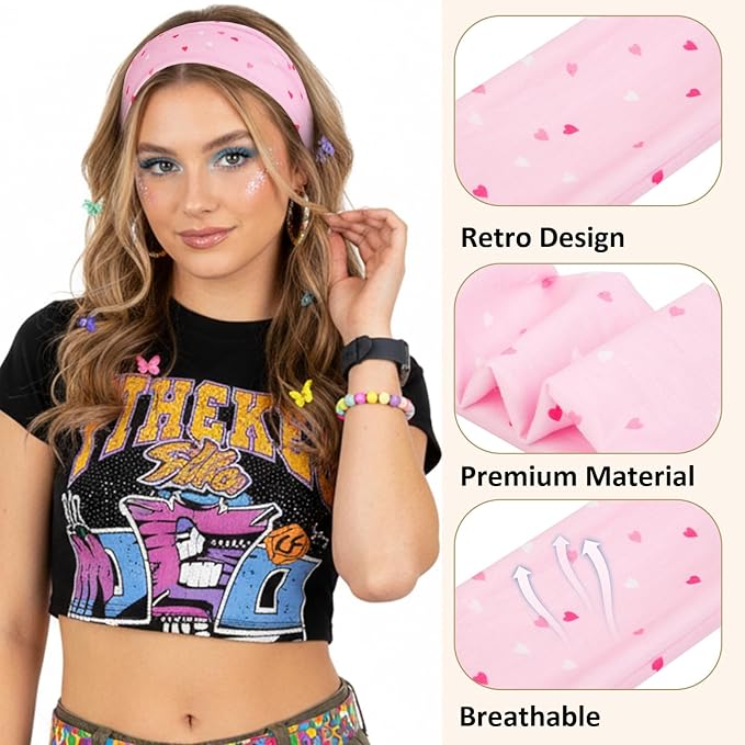 TERSE Valentine’s Day Headbands for Women Valentine Women's Hair Accessories: Cute Heart Print Head Bands for Women's Hair Red Pink Cloth Hairband Gifts 6PCS