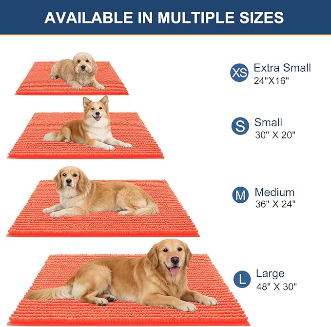 OLANLY Dog Door Mat for Muddy Paws 44x24, Ultra Absorbent Chenille Mud Doormat, Non-Slip Washable and Dirt Trapping Doormat for Indoor Entryway, Quick-Dry Indoor Pet Bed Mats for Dogs, Coral