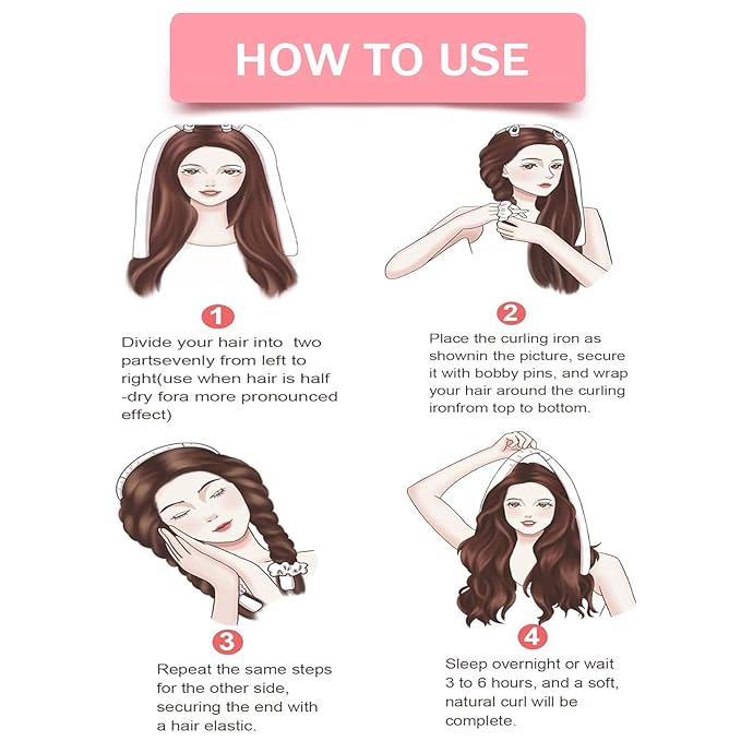 Jumbo Satin Heatless Curler Set 7pcs with Bonnet & Clips, For Big Voluminous Waves Overnight Sleeping No Damage Hair Styling Tools Long Hair Friendly Naturally Fluffy
