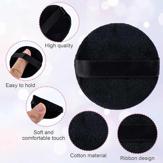 25 Pack 60mm Round Powder Puffs for Foundation Makeup Applicators, Soft Cotton Skin-Friendly Face Powder Sponge Velour Velet Puffs Pads for Cream Cosmetics- Black