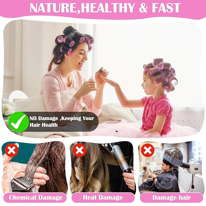 12 Piece Hair Roller Set with Clips, Self Grip Hair Rollers Hair Curler for Long Medium Short Hair, Random Color (2.5cm)