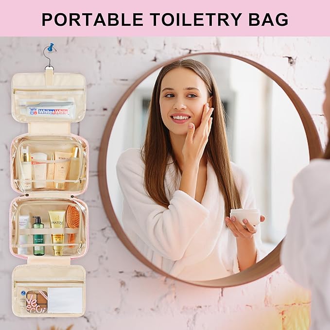 TOPEAST Travel Hanging Toiletry Bag, Personalized Initial Toiletry Pouch, Birthday Gifts for Women Mom Daughter Sister Friends, Cruise Essentials, Pink M