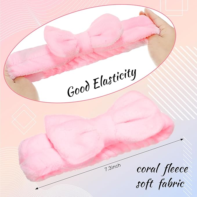 Jexine 24 Pcs Facial Spa Headband Makeup Headbands Bulk Bow Hair Head Band Fluffy Plush Spa Headband for Women Washing Face Shower Cleansing(multicolor,Sweet Style)